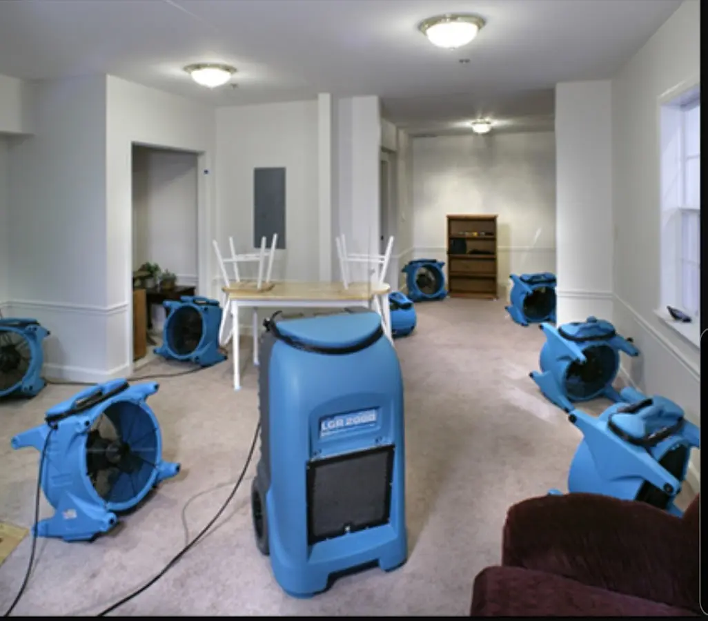 Air movers and dehumidifier setup for Water Damage Restoration in New Hempstead